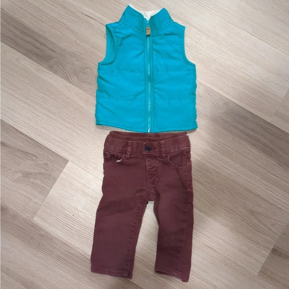 6 month outfit Green Carter's vest maroon corduroy baby gap pants